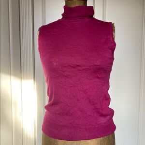 Women's Sleeveless Magenta Sleeveless Turtleneck Sweater.